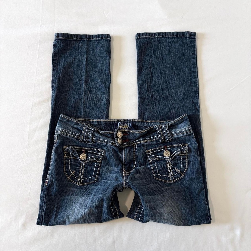 Angels Low Rise Flap Pocket Jeans Women Size 7 Blue Dark Wash Vintage Y2K